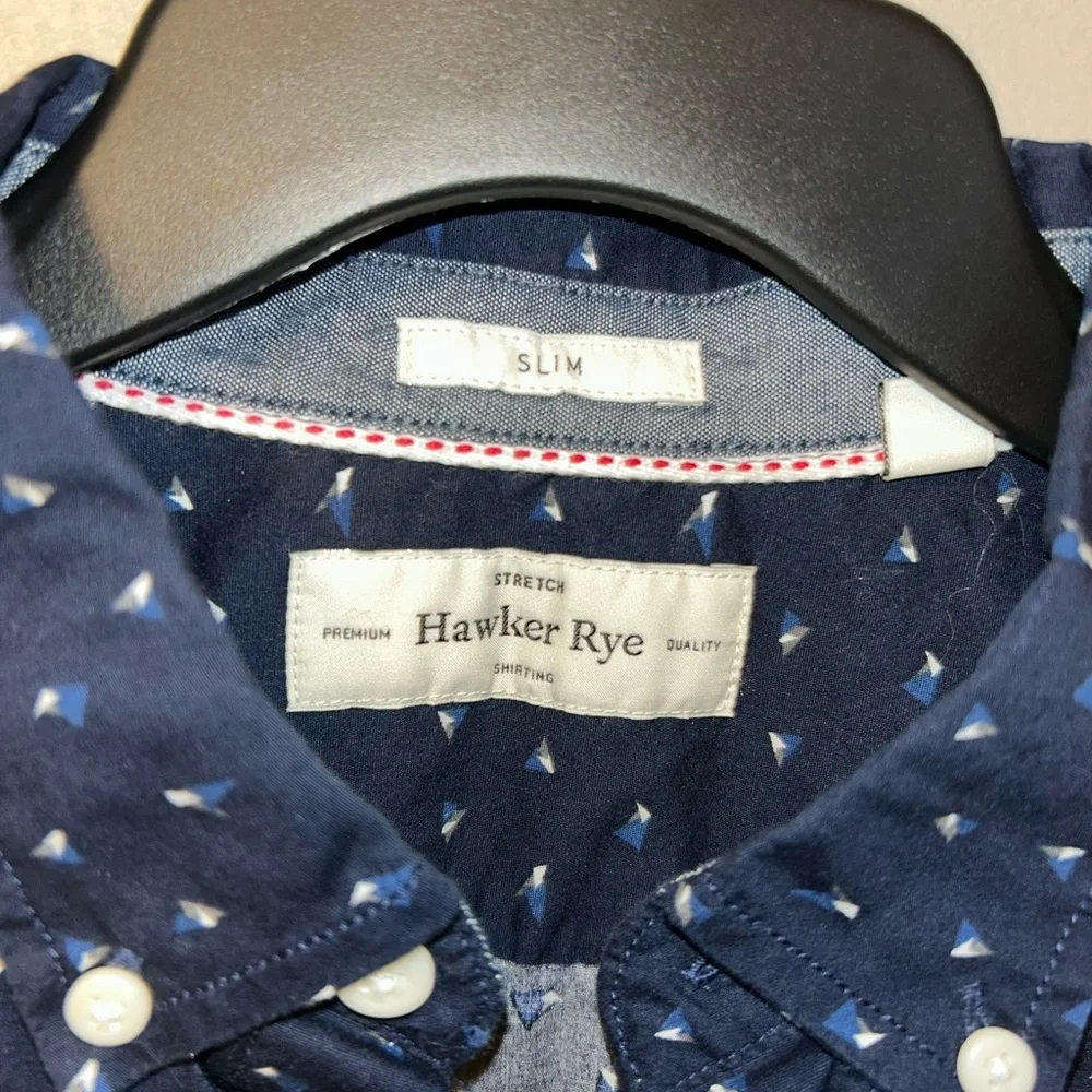 Hawker Rye shirt - navy print short sleeve button front w/chest pocket - Picture 3 of 9